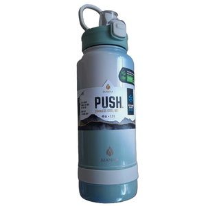 Manna Push 40 OZ . Stainless Steel with Handle 1 Green Spiral 