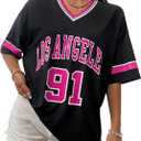 SOLY HUX Women's Oversized Jersey Shirts V Neck Graphic Tees Summer Baggy Blokecore T-Shirt Tops