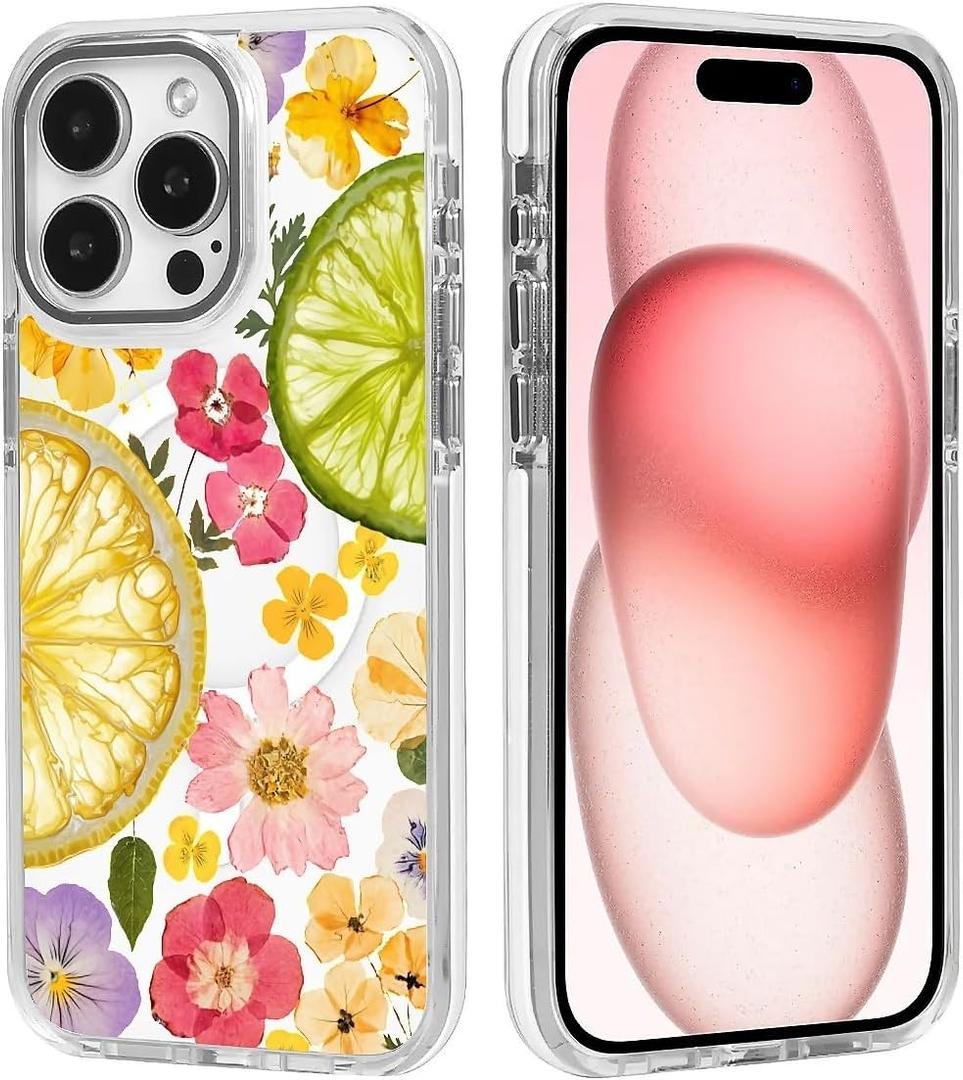 DAIZAG Magnetic Case for iPhone 13 Pro Max,Dried Fruit Flower Green Design On Clear Base Compatible with MagSafe,Drop Protection Shockproof Case for iPhone 13 Pro Max White