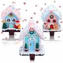 Riceshoot 3 Pcs Christmas Gingerbread House Stocking Holder Christmas Stocking Holders for Mantle Village Stand Tree Santa Houses Hook for Counter Tables Fireplace Party Decoration (Candy)