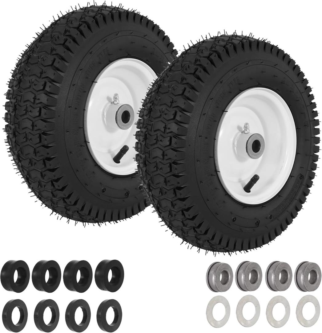 2 Pcs 13x5.00-6 Lawn Mower Pneumatic Tire and Wheel, 13X5.00-6 Front Riding Mowers Tire with 3/4" 5/8" Bushings, 3" -4.5" Centered Hub, 13x5-6 Tube with TR13 Valve Stem, 375 LBS