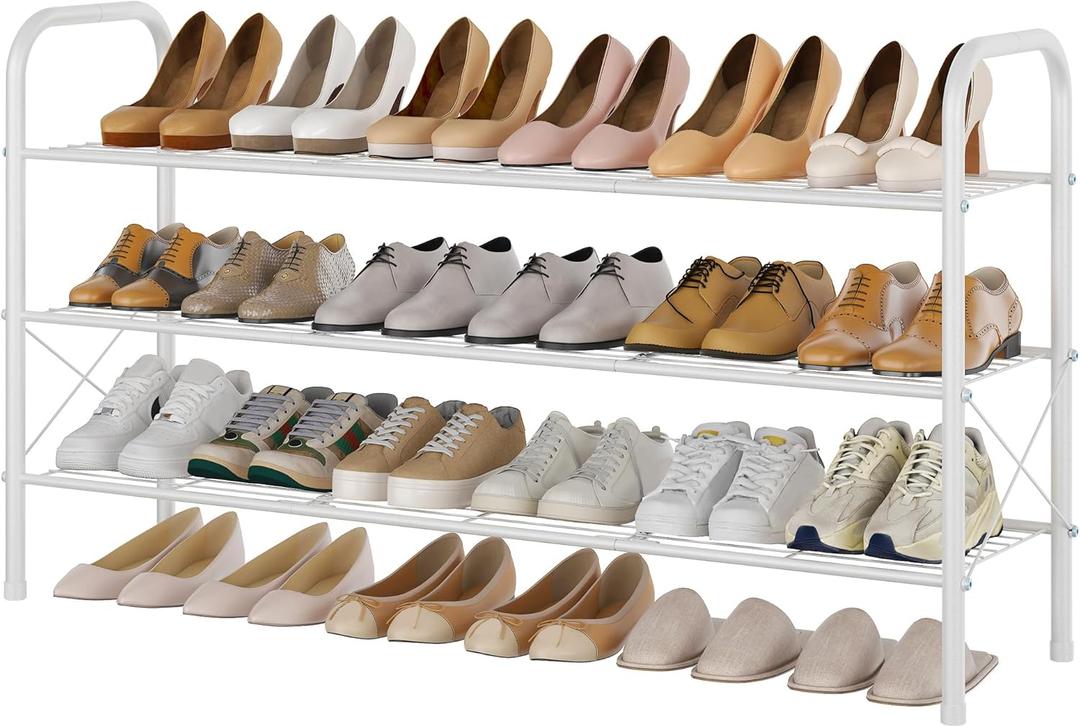 Hoctieon 3 Tier Durable Mesh Style Shoe Rack, Entryway Shoe Shelf, Shoe Rack FreeStanding, Shoe Storage Organizer, Shoe Rack for Closet, Space Save For bathroom, Hallway, Bedroom, Living Room, White