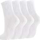 Breslatte Crew Pilates Socks with Grips for Women Non Slip Cotton Grip Socks for Yoga Hospital Barre Home Daily Mesh 4white, One Size