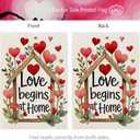 3 x CROWNED BEAUTY Valentines Day Garden Flag Love Begins at Home 12x18 Inch Double Sided Hearts Floral Welcome Decoration for Outside Yard