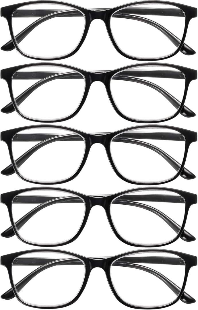 5-Pack Ultra-Light Slim Frames Reading Glasses for Women - Readers for Women, Spring Hinges and Blue Light Protection (Black)