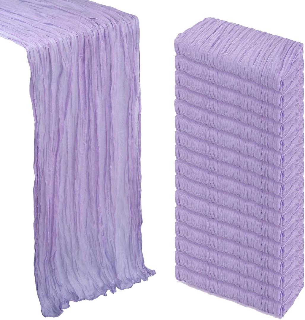 16 Pack Lilac Purple Cheesecloth Table Runner 10Ft Spring Lavender Gauze Cheese Cloth Table Runner 120 Inch Boho Sheer Rustic Fabric for Holiday Party Decor Baby Shower Wedding Decoration