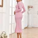 2025 Fall Maternity Dress Faux Two-Piece Long Sleeve Square Neck Mermaid Bodycon Pregnancy Dresses Casual Baby Shower (Pink, XL)