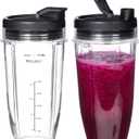 Replacement 24oz Blender Cup For Ninja BN401 BN751 BN801 BN800 BL450 BL456 BL480 Foodi SS401 SS101 TWISTi SS151 SS351 Cups Nutri Ninja Auto IQ Parts Lids Upgraded (2 Pack)