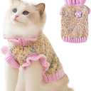 Purple Small Dog Sweater, Knitted Cat Sweater, Holiday Puppy Clothes for Little Dog Girl, Cold Weather Outfit for Kitten Chihuahua Yorkie Teacup Dachshund Pug (Purple, Large)