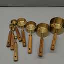 8Pcs Measuring Cups and Spoons Set - Golden Stainless Steel Measuring Cups with Wooden Handle, Metal Measuring Spoons Set Nesting Kitchen Measure Set for Kitchen/Food/Baking (8Pcs Wooden Handle)