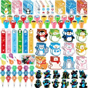 BenLouis Winter School Stationery Party Favors Snowflake Holiday Themed Classroom Gift Prizes Bulk for Students Kids Christmas Frozen Birthday Goodie Bag Stuffers Pinata Filler (12 Set Animals)
