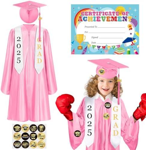 Zhanmai 2026 Preschool and Kindergarten Graduation Cap Gown Stole Set with Tassel Certificate Sticker for Kid Toddler Gift Size 27