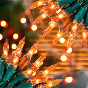 Hopolon Orange Halloween Lights, 2PACK 13ft 50 Orange Lights String,120V Fall String Light, Plug in Green Wire Fall Light Waterproof for Spooky Thanksgiving Party Decor(2pcs)