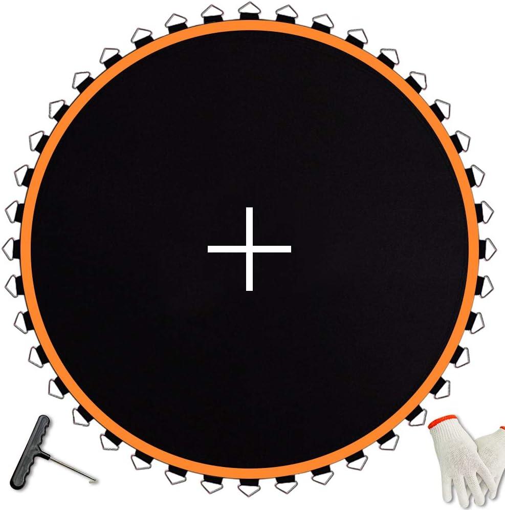 Trampoline Mat, Fits for 14 ft Frame, with 72 V-Rings, Fits 5.5 inch Springs, Trampoline Mat Replacement(Mat Dia:150in), Reinforce, UV-Resistant, with Spring Hook and Gloves, Not Include Spring (Black+Orange)