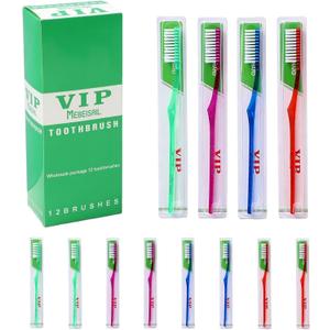 12-Pack Extra Hard and Firm Toothbrush, Firm Bristles Manual Toothbrush for Adults Deep Cleaning, 4 Assorted Colors Bulk Set, Whitening Toothbrush Kit for Family Travel