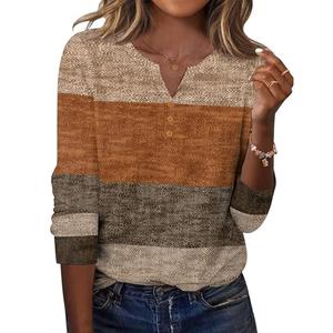 Zeagoo Womens Long Sleeve Tops Patchwork Fall Shirts V Neck Tunic Top Business Dressy Blouses, Large