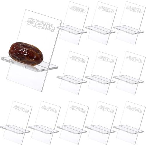 Potchen 7 Pack Ramadan Date Holders Acrylic Glass Bismillah Islamic Calligraphy Date Stands Home Table Centrepiece Decorations for Eid Ul Fitr Fasting Ramazan Adha Gifts Party Favors (Modern,Clear)
