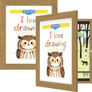 FrameWorks 2-Pack, 10" x 12.5" Light Oak Wooden Kids Art Frame with Magnetic Door – Display for 3D Artwork, Photos, Crafts – Gallery Style Edges Wall Decor for Home, Playroom, Easy Access Frame