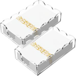 Chunful 2 Pcs Acrylic Napkin Holder Scalloped Acrylic Guest Towel Holder 8.5 x 5 x 2.4 inches Clear Hand Towel Tray for Bathroom Kitchen Disposable Paper Room Accessories
