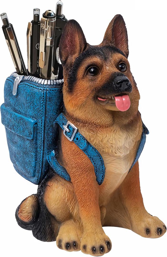 Cute Dog Pen Holder for Desk, Pencil Holder, Creative Desktop Pen Organizer Pencil Cups, Unique Desk Accessories Decor for Home Office School, German Shepherd Gifts for Dog Lovers