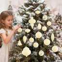 18Pcs Velvet Christmas Tree Ornaments Set, White Shatterproof Flocked Christmas Decorations Bulk for Tree, Classic Decorative Hanging Ball Ornaments for Xmas Holiday Home Party Decor (Beige)