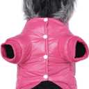 LESYPET Dog Coat for Small Dogs, Windproof Doggie Puffer Jacket with Leash Hole, Extra Warm Dog Jacket Winter Coat, Pink L