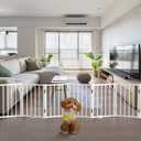 BFNN Free Standing Foldable Dog Gate, 16.5" High Step-Over Metal Short Pet Gate, Up to 96" Wide Puppy Fence for Stairs and Doorways, Indoor & Outdoor Use, No Drilling and No Assembly, White