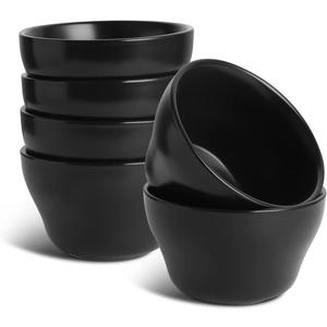 Selamica Ceramic Small Bowls Dessert Bowls 8oz Bouillon Cups for Dessert Soup Dipping Sauce Coffee Cupping Microwave and Dishwasher Safe - Set of 6(Black)