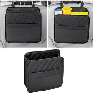 Car Seat Back Organizer, PU Leather Vehicle Backseat Hanging Storage Pocket, Multipurpose Auto Travel Essentials Accessories for Kids & Adults, Universal for Most Cars (Black)