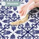 misaya Sqaure Vinyl Table Cloth, Elastic Fitted Flannel Backed Tablecloth, 100% Waterproof Plastic Table Cover Fits Folding Tables for Picnic, Camping, Outdoor (Navy, 34" x 34")