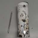 Dragonfly and Wildflower Stainless Steel Insulated Tumbler with Lid - 20oz Vintage Botanical Travel Mug, Reusable Metal Straw & Brush, Double-Wall Vacuum Bottle Cup for Hot and Cold Drinks, Gifts