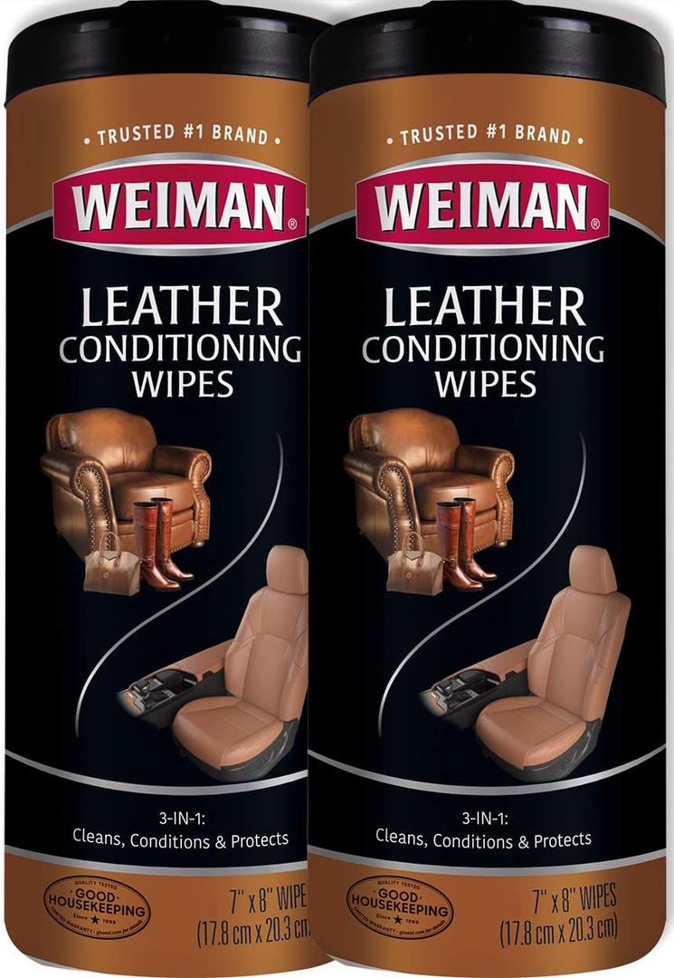 Weiman Leather Wipes - 2 Pack - Clean Condition UV Protection Help Prevent Cracking or Fading of Leather Furniture, Car Seats & Interior, Shoes and More