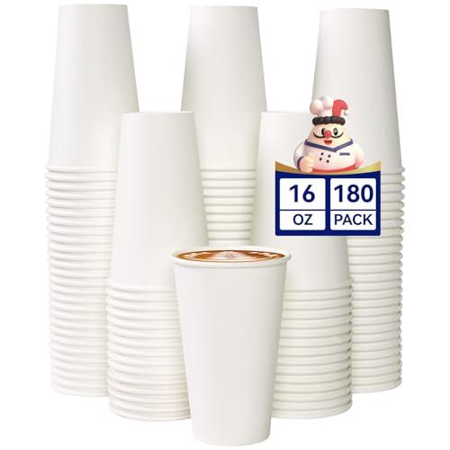 JOLLY CHEF 180 Count 16 oz Coffee Cups, White Drinking Paper Cups for Coffee, Water, Juice, or Tea, Suitable for Party, Picnic, Travel, and Events
