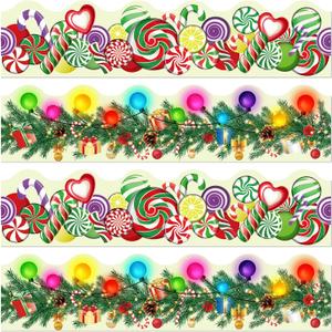 60 Pieces 59 Feet Christmas Bulletin Board Borders Holiday Candy Lights Trim Border Pine Needles Classroom Bulletin Board Sticker Xmas Red Green Scalloped Border for Winter Christmas School Decoration