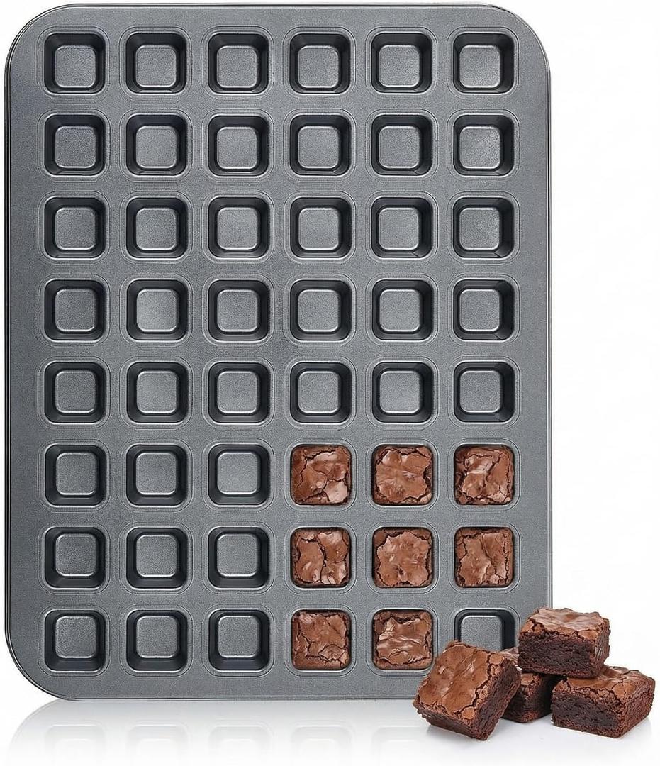 Teenyyou 1 Pcs Mini Brownie Bites Pan with Dividers Small Baking Pans 48 Cavity Mini Square Muffin Pan Nonstick Heavy Duty Carbon Steel Cupcake Tool for Christmas Birthday Gift Wedding Party