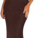 REORIA Mesh Sheer Sleeveless Wedding Guest Maxi Dresses for Women Ruched Bodycon Square Neck Halter Long Dress Summer 2026, Large, Shaved Chocolate