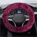 Fluffy Steering Wheel Cover, 15 Inch Anti-Slip Microfiber Plush Fuzzy Steering Wheel Cover, Winter Warm Elastic Fuzzy Steering Wheel Covers for Women and Men, Car Accessories (Rose Red)