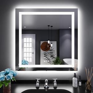 LOAAO 32"X32" LED Bathroom Mirror with Lights, Anti-Fog, Dimmable, Backlit + Front Lit, Lighted Bathroom Vanity Mirror for Wall, Memory Function, Tempered Glass, Shatter-Proof, ETL Listed