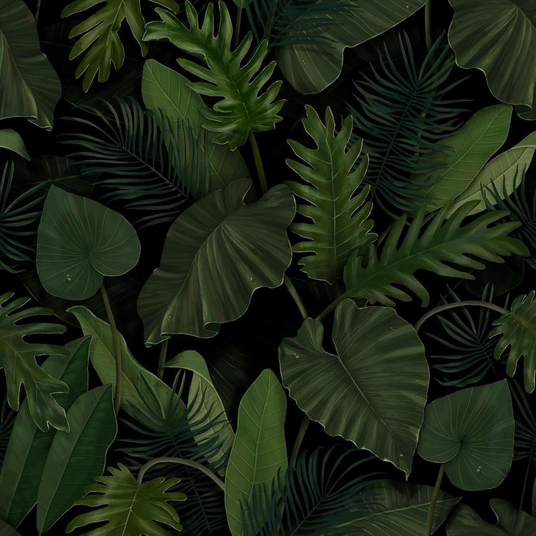 Tropical Plants Green Peel and Stick Wallpaper Self Adhesive Removable Wallpaper Dark Green/Black Contact Paper Waterproof Decorative Vinyl Wallpaper for Bedroom Living Room 17.71x236.2
