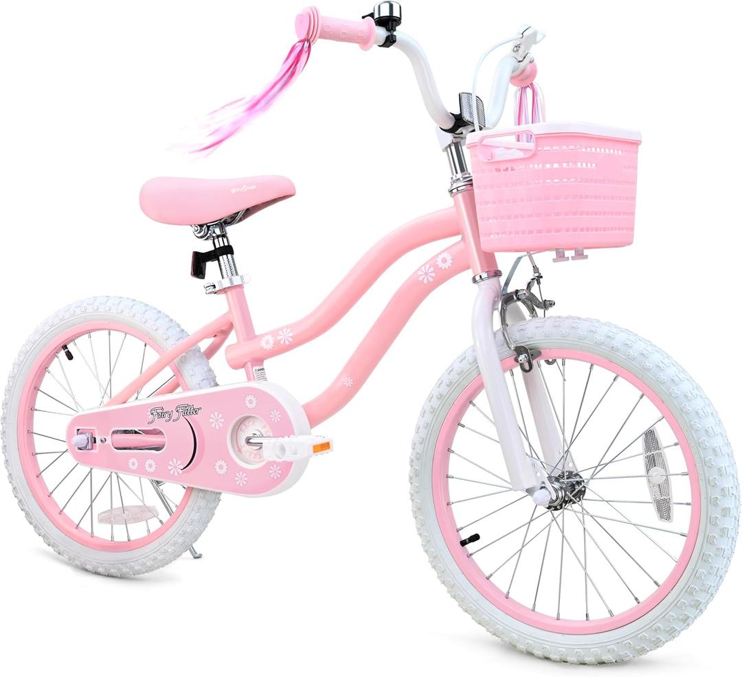bicystar Girls Bike Ages 2-8, 12-18 Inch with Training Wheels, Pink/Blue | Removable training wheels, basket and streamers, carbon steel frame, adjustable seat & handlebar, coaster or hand brake