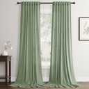 Jowels Mist Sage Linen Back Tab Curtains 84 Inch Length for Living Room 2 Panel Pocket Drape Light Filtering Semi Sheer Cream Country Rustic Farmhouse Boho Curtain Bedroom Pinch Pleated Look