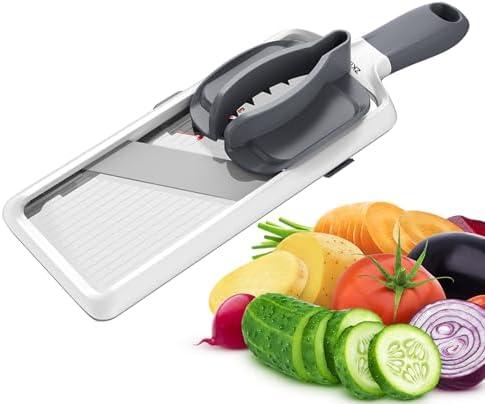 ZKIRON Multi Handheld Mandoline Slicer - Adjustable Stainless Steel Blade, Comfort Grip, Safety Features, Easy to Clean, Ideal for Speedy Slicing of Fruits and Vegetables (Gray)