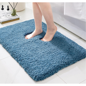 Bathroom Rugs Non Slip Washable, Ultra Thick Soft Microfiber Absorbent Bath Mats, High Density Foam Latex Non Slip Backing Bath Rugs, Fluffy Floor Carpet for Tub&Shower 24x17, Blue