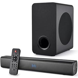 Sound Bar Speakers Bluetooth Wireless, TV Speakers Sound Bar Subwoofer, Home Theater Surround Sound Bar HDMI(ARC) Optical AUX USB 2.1ch Home Audio Sound System TV PC Wall MountS, JetBlack