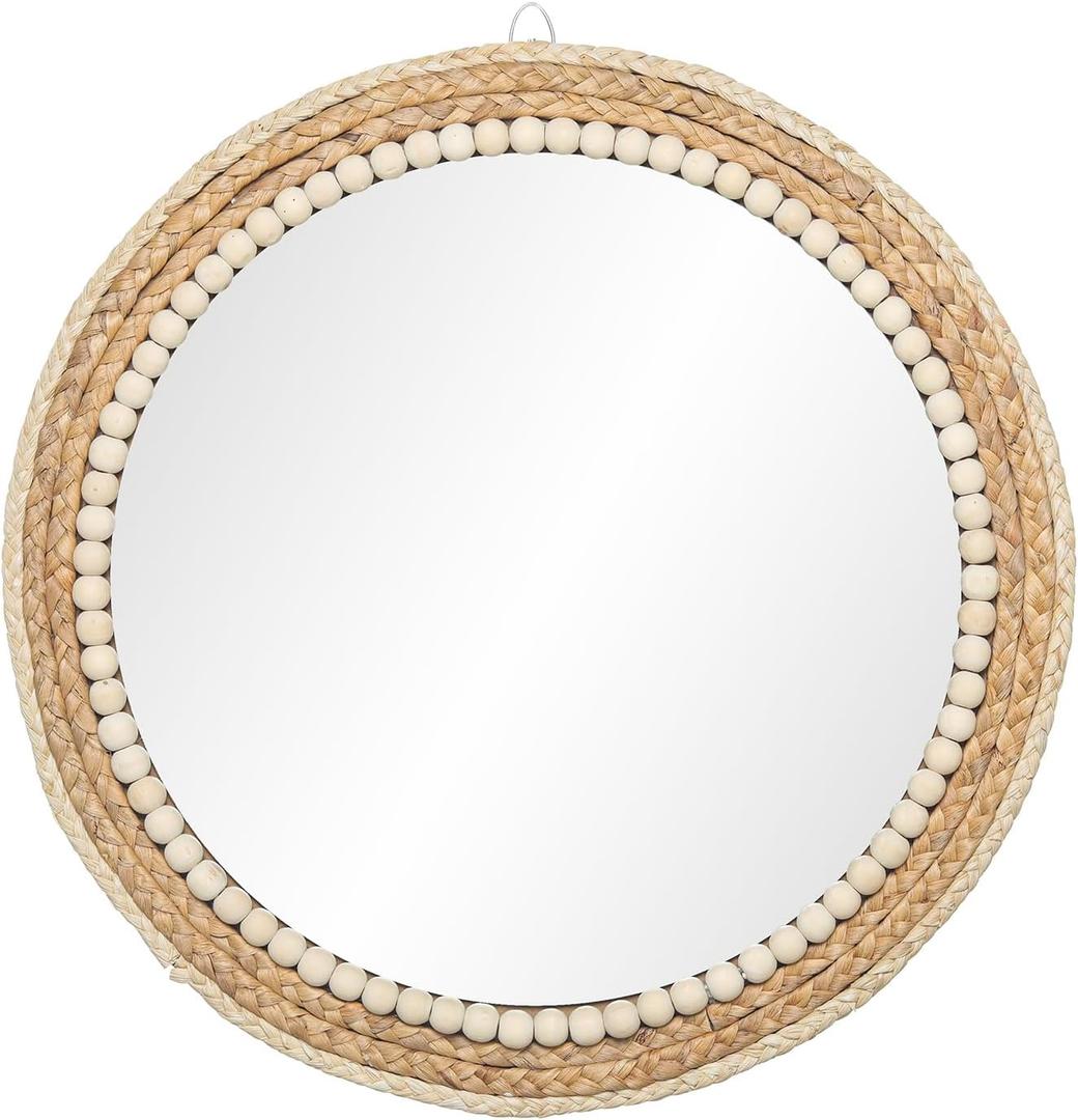 SWTHONY 18 Inch Boho Round Hanging Wall Mirror Decorative Rattan Circle Mirrors for Farmhouse, Living Room, Bedroom