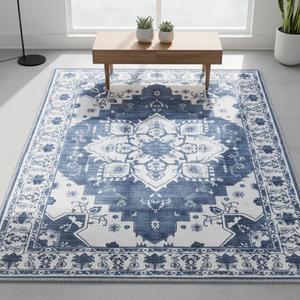 Muddy Mat® Navybell 8ft x 10ft Washable Muddy Carpet for Living Room, Bedroom & Dining Room – Modern Soft Low Pile Non Slip Carpet – Pet Friendly Waterproof Foldable Area Rugs for Home