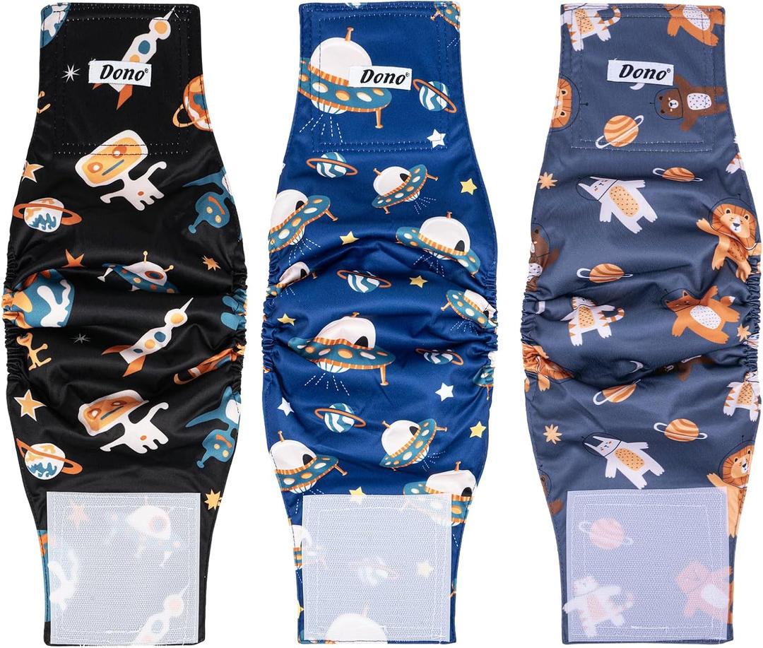 Dono Reusable Belly Bands for Male Dogs, 3 Pack Washable Dog Diapers Male, High Absorbency Male Dog Wraps, Leakproof Doggie Diaper for Puppy Doggy, Space Alien, Large
