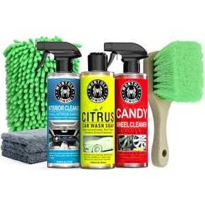 Car Wash Kit with Car Wash Soap Shampoo, Interior Cleaner, Wheel Cleaner, Car Detailing Cleaning Care Kit for Cars Trucks RVs SUVs Motorcycles Detailing Cleaning