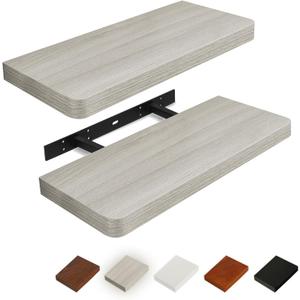 Floating Shelves Set of 2, 17-Inch Wall Mounted Modern Wood Shelves With Invisible Brackets for Bathroom, Living Room, Bedroom and Kitchen, Grey