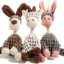 3-Pack Squeaky Plush Dog Toys - Adorable Animal Designs with Soft Cotton Filling, Cute Stuffed Dog Chew Toys for Small, Medium Non-Aggressive Chewing Dogs Chewer (Giraffe&Donkey&Dog) (White&Grey&Brown)